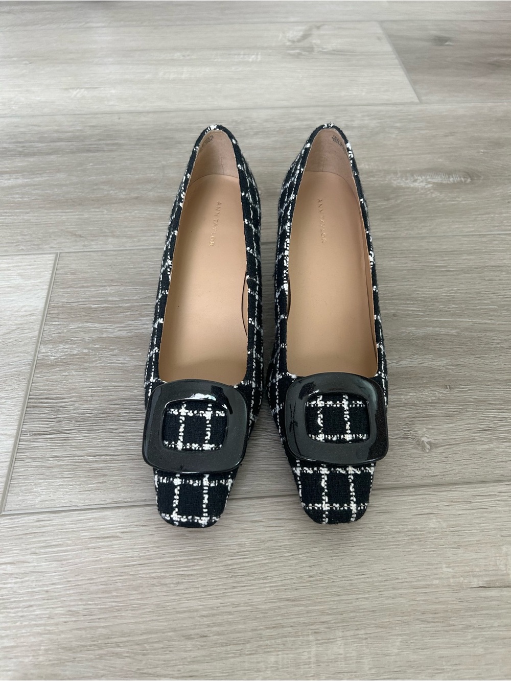 Ann Taylor Black & White Tweed Buckle heels